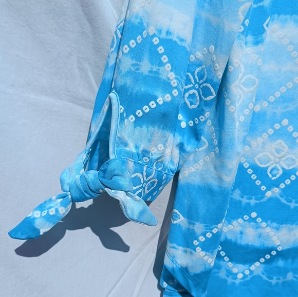 Ruby Rd. Aqua blue tie dye women's top 3/4 tie sleeves size Large Modest New - Picture 4 of 6
